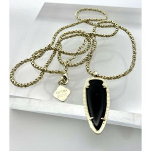 Kendra Scott Shaylee Goldtone 31” Rope Necklace Black Arrow 1.5” Pendant Rare KS